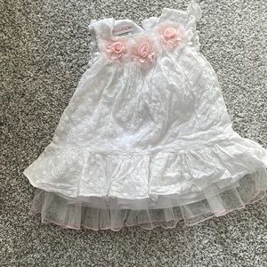 White dress with eyelet detail pink flowers